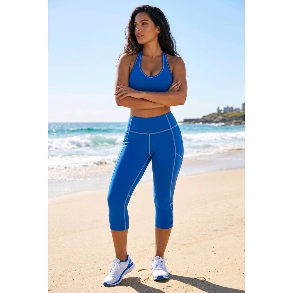 🔹️Athleta Blue Dobby Be Free Athletic Capri Pants Small